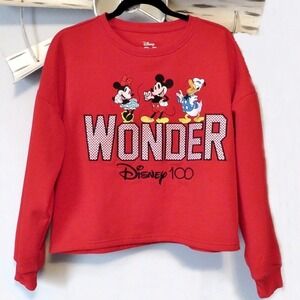 Disney 100 Youth Large (Womans XS/S) Sweatshirt Mickey, Minnie & Donald "Wonder"